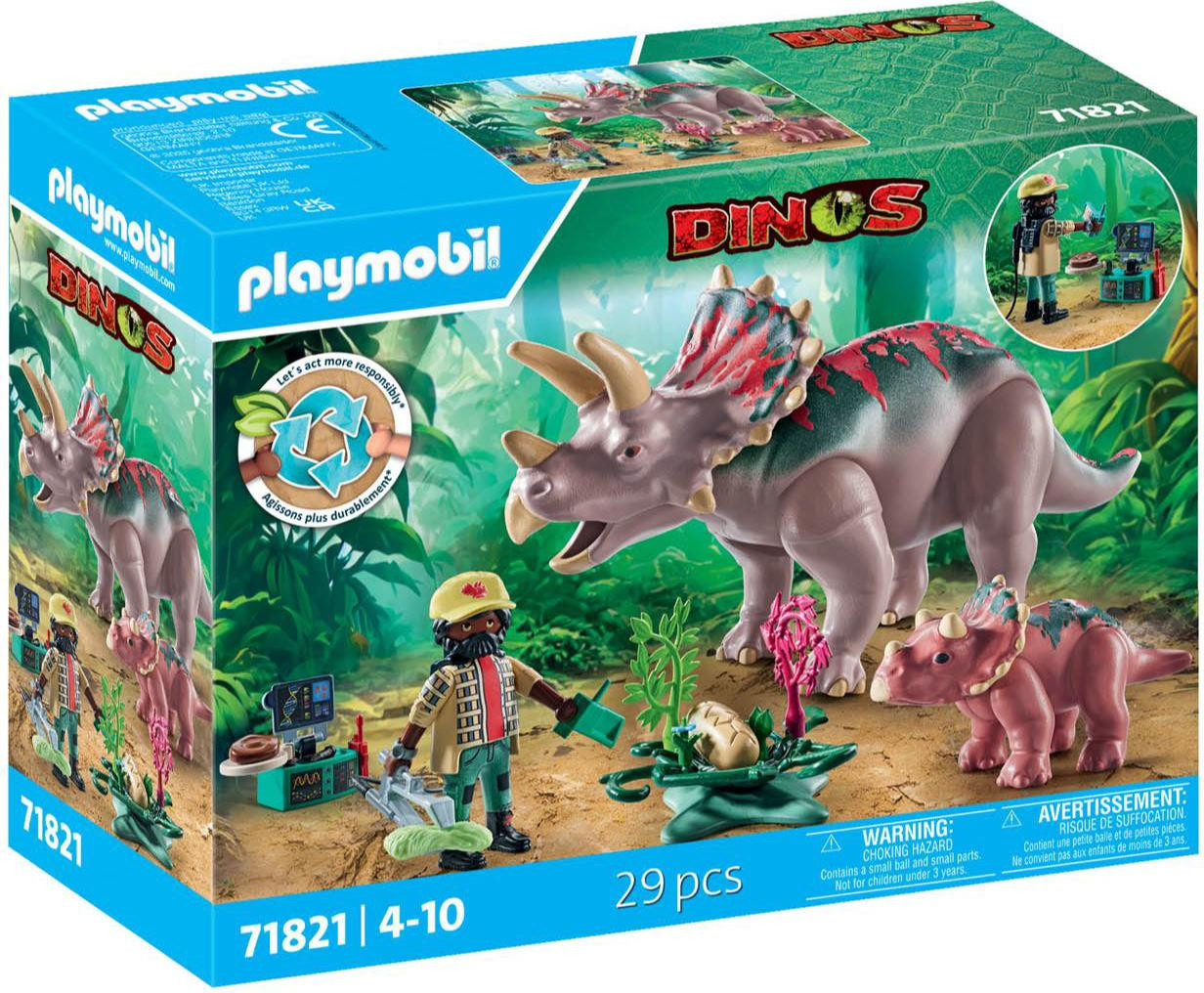 Playmobil 71821 Triceratops met baby en ontdekkingsreiziger dinosauriërs set met 29 onderdelen