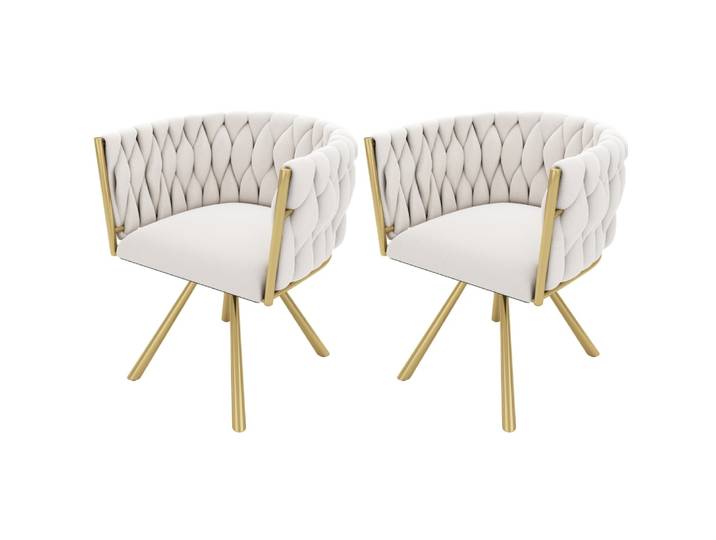 Lot de 2 fauteuils pivotants en velours beige et métal doré
