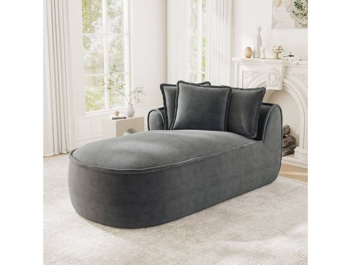 Méridienne gauche 164x92x67 cm en chenille avec coussins grise