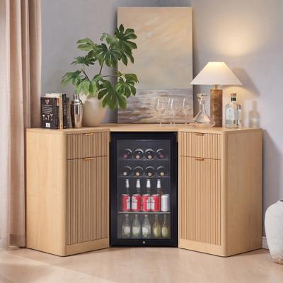 GREATPLANINC L-Shaped Corner Bar Cabinet with Mini Fridge Space