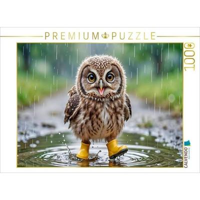 CALVENDO Puzzle Eule mit Gummistiefeln - Kleine Eule im Pfützenglück | 1000 Teile Lege-Größe 64x48cm Foto-Puzzle für glückliche Stunden
