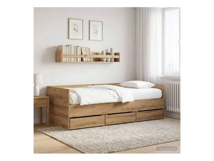 furnicato Bett Tagesbett mit Schubladen Massivholz Kunsthandwerk Eiche (1-tlg), Integrierter Stauraum mit Schubladen für dein Schlafsofa
