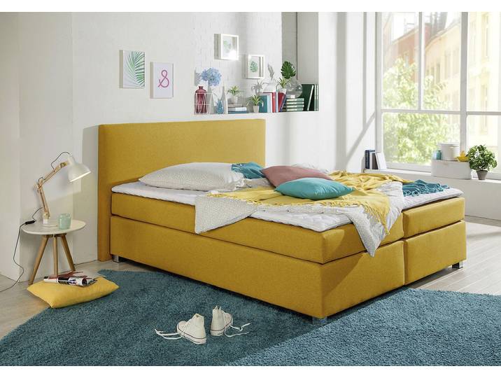 Boxspringbett, Strukturstoff, Gelb (Curry), 167×210 cm, Inkl. Topper, Modern, Inosign