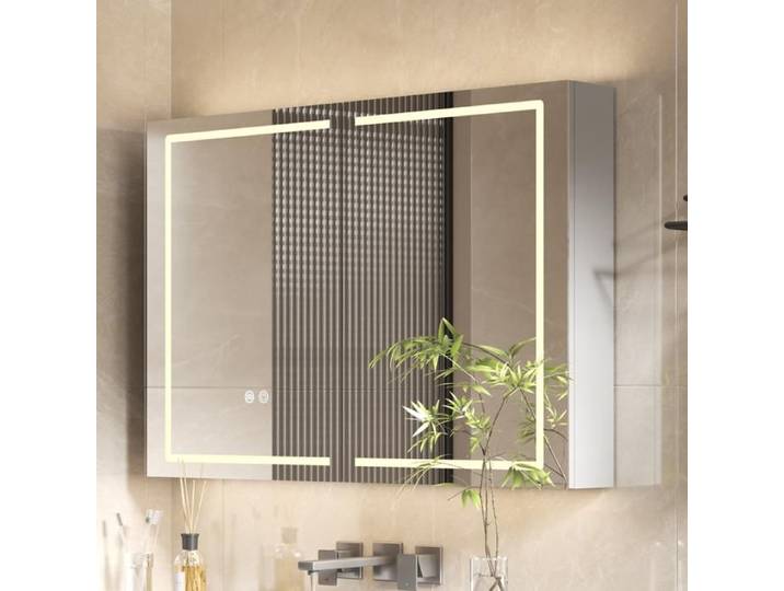 AquaWise Armoire Miroir Salle de Bain LED 100*60cm Éclairage 3 Températures Intensité Réglable Anti-Buée Douille