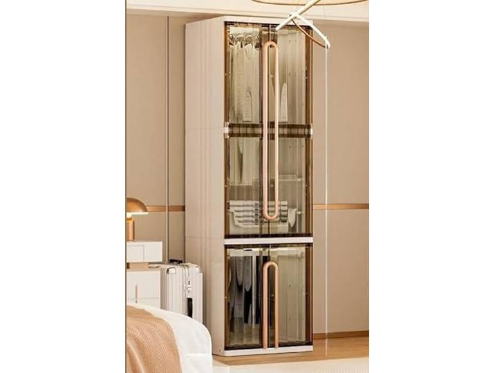 YJDZ Schlafzimmer-Kleiderschrank: Multi-Zonen-Kleiderschrank mit staubdichten und faltbaren Funktionen (grau-f (3 Ebenen))