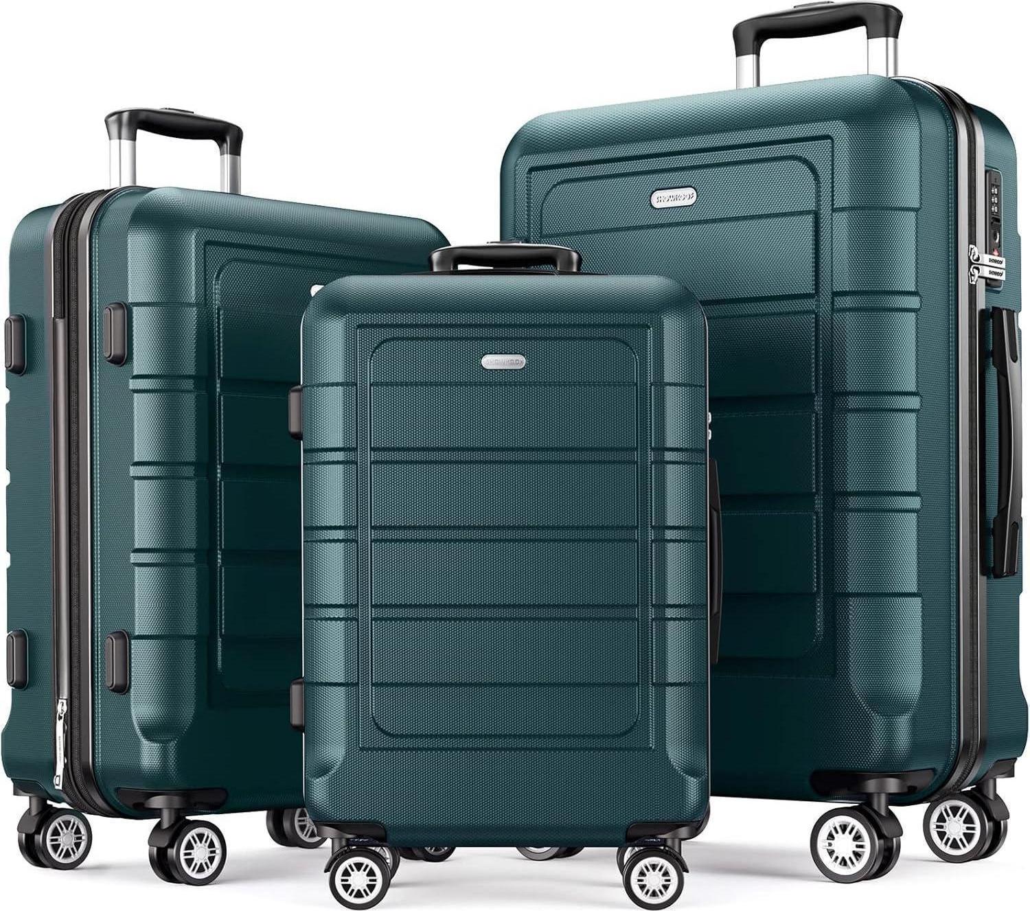 SHOWKOO Kofferset 3-teilig Hartschale Leicht ABS+PC TSA-Schloss 4 Rollen - Schwarz