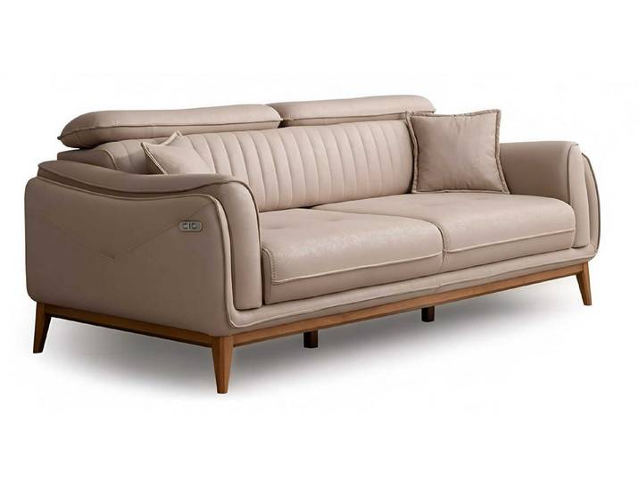JVmoebel 3-Sitzer 3Sitzer sofa mit Elektroantrieb Leder Beige Kissen Modern Statusbewuss, 1 Teile, Made in Europa