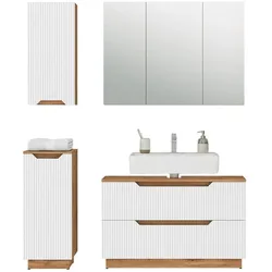 Vicco, Badmöbelset, Badmöbel-Set Lotta, Eiche/weiss gestreift, 4 Teile
