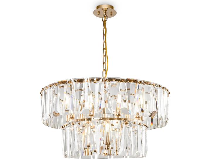 Suspension\, métal doré\, cristaux transparents\, E14