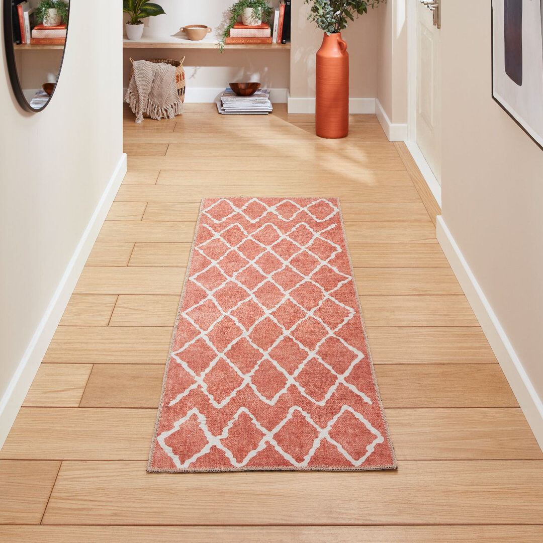 Lark Manor Vincenzo Geometric Flat Weave Area Rug Orange Runner 61 x 170cm
