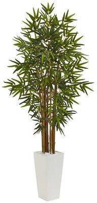 Nearly Natural Green 5-foot Bamboo Tree in White Tower Planter
