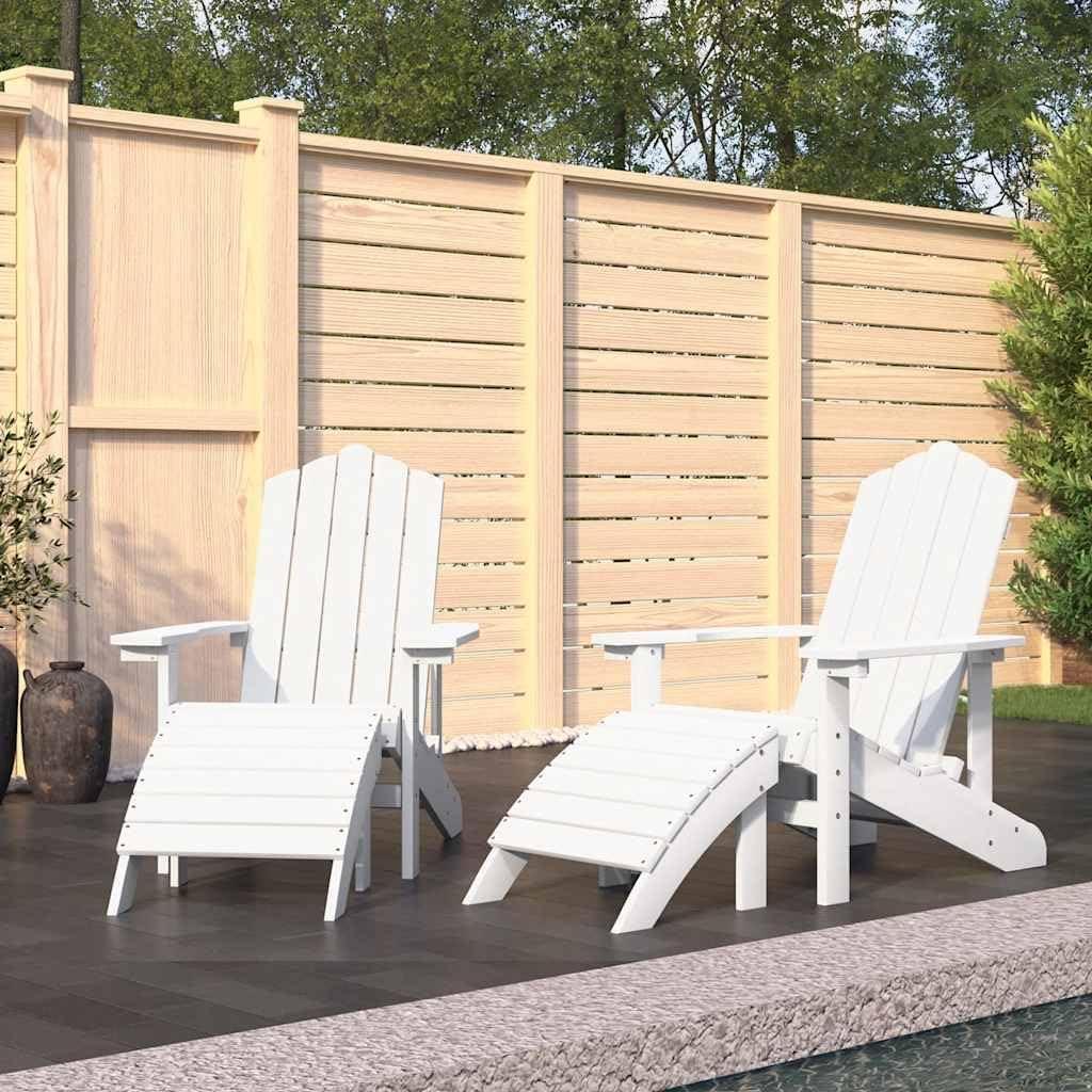 Adirondack-Gartenstühle 2 STK. mit Hockern HDPE Weiß
