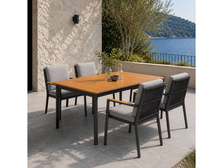4x Lola Monaco Sessel mit Teak-Armlehnen mit Ausziehtisch Jazz