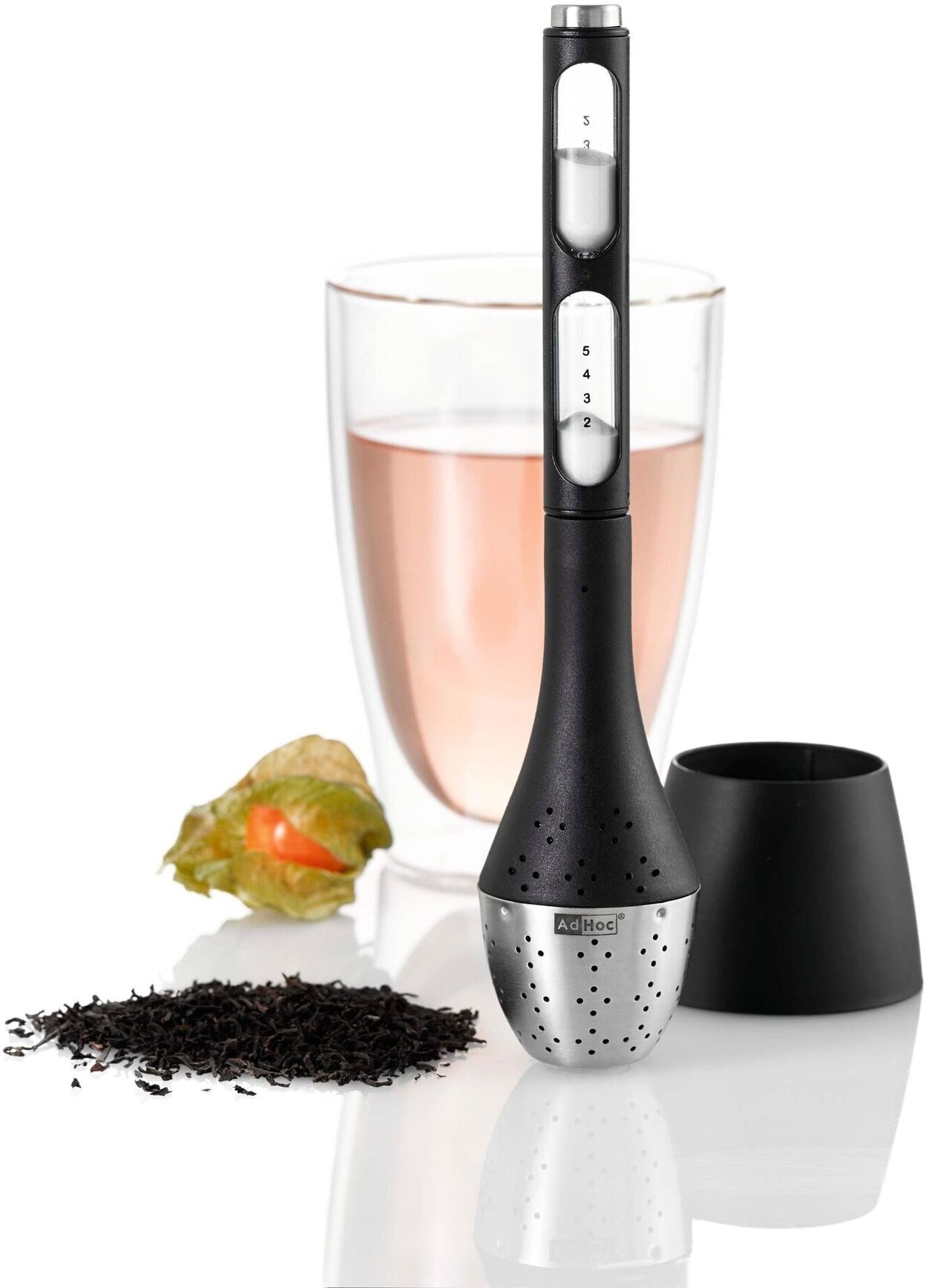 Teesieb ADHOC "Santea", schwarz (schwarz, silberfarben), Edelstahl, Kunststoff, Küchensiebe, Teesieb schwarz, silberfarben Einheitsgröße