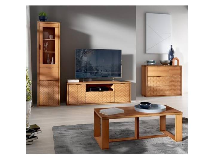 Lomadox Wohnzimmermöbel Set 4-teilig Vitrine Couchtisch Lowboard Kommode Wohnzimmerschrank modern in Eiche