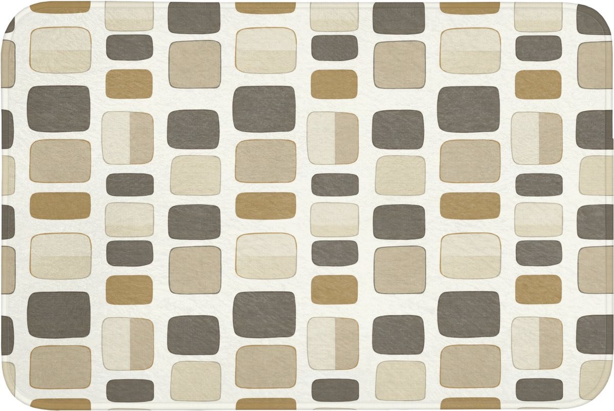 OnlyWow Badmat met Blokkenpatroon in Vintage Grijs - Antislip Badkamermat - 90 x 60 cm