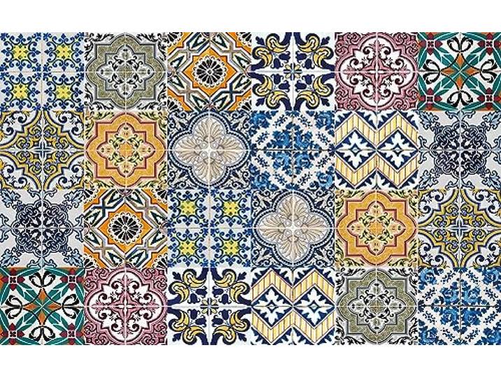 Queence Küchen Spritzschutz Fliesen - Portugal Style 80x50 cm Küchenrückwand Alu-DiBond Fliesenschutz für den Herd und Spüle Küchenfliesen Fliesenspiegel Rückwand