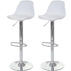 2er-Set Barhocker MCW-B14, Tresenhocker Barstuhl Drehhocker, Kunstleder ~ weiß