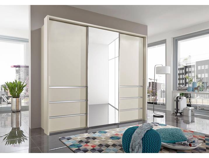Schwebetürenschrank WIEMANN Malibu , weiß (weiß, spiegel), B:250cm H:236cm T:67cm, Schränke, Schwebetürenschrank, mit Spiegel