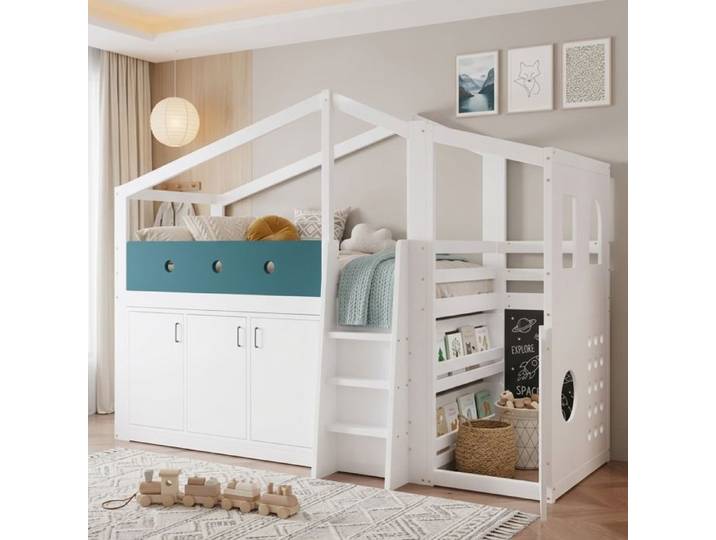 Lit mezzanine enfant 90x200 avec placard et coin jeu design maison
