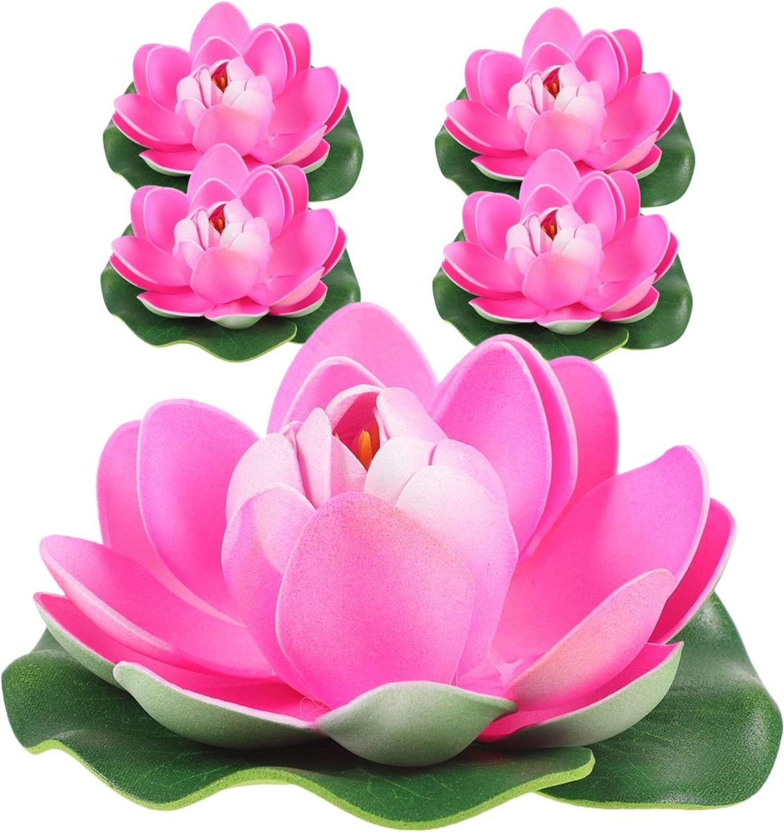 Set van 5 roze drijvende lotusbloemen voor vijverdecoratie van realistisch schuim
