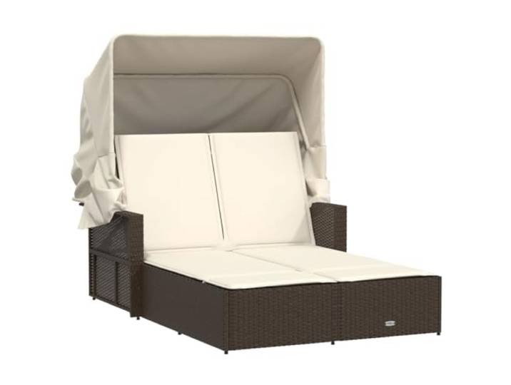 MNCVXAXG Doppelliege mit Himmel und braunen Kissen aus Polyrattan Rückenlehne 2 Positionen, Kissen abnehmbar, Stoff 100% Polyester, lackierter Stahl, für den Außenbereich