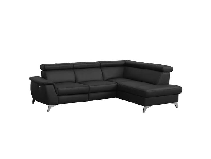 Ecksofa Lobos Schwarz/Schwarz Korpus: Kunstleder Sitzfläche: Echtleder 256 x 81 x 200cm Ottomane davorstehend rechts Keine Funktion Modern