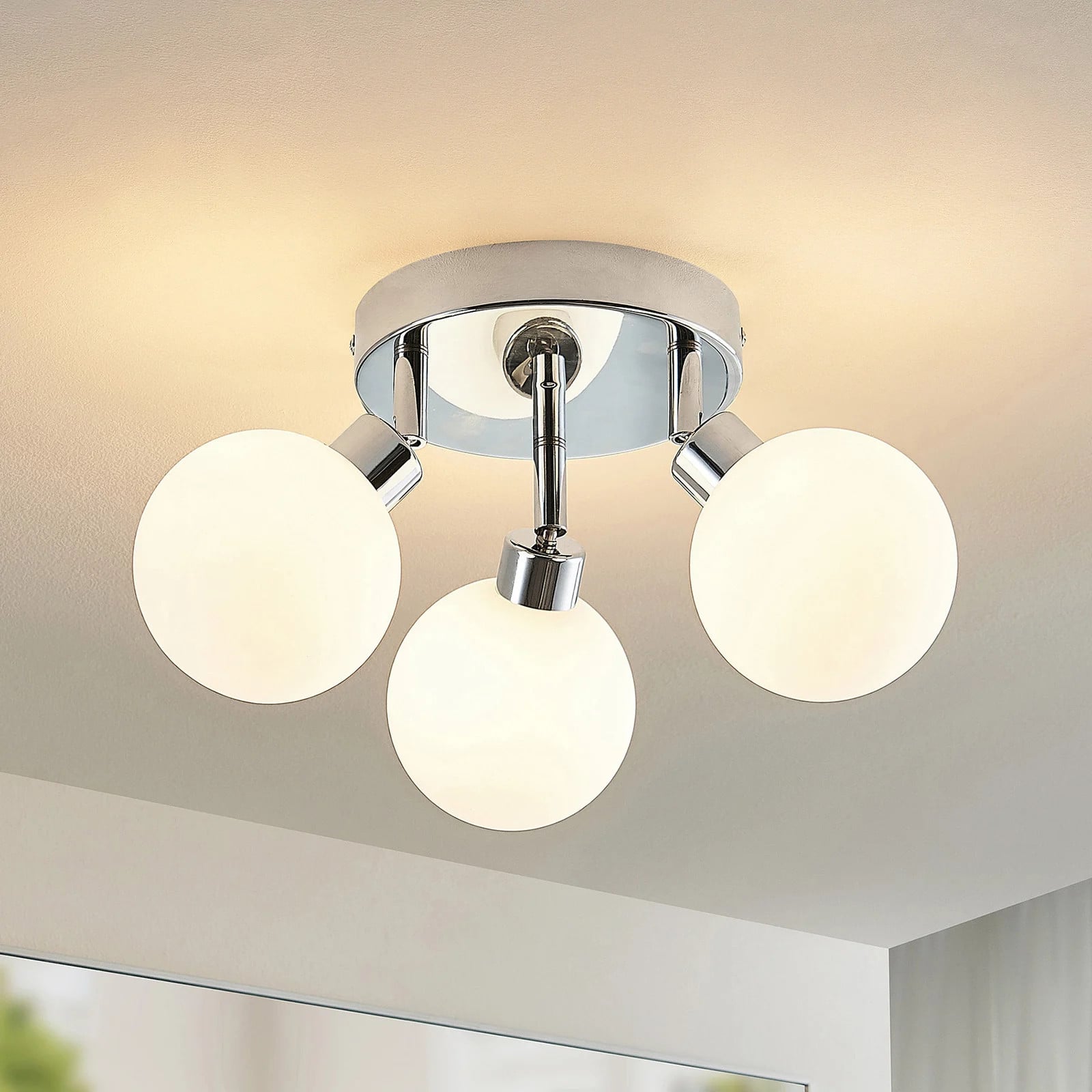 Lindby Zaniba Ronde Plafondlamp - Chroom/Zilver - Dimbaar - Modern - Metaal en Glas