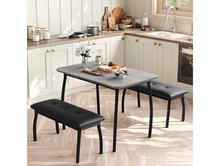 Furntrastar Vielseitiges 3-Teiliges Esszimmer-Set Für 4 Personen – Esstisch Mit Holzplatte & Metallgestell
