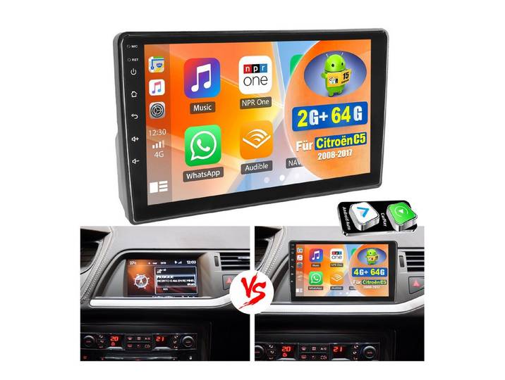 ESSGOO Für Citroen C5 II 2008-2017 CarPlay Android 15 Autoradio DSP GPS WIFI Navigationsgerät (Carplay Android Auto Bluetooth EQ USB GPS Navi DAB (optional)