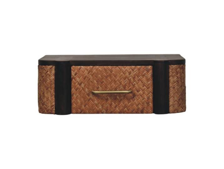 NACHTKASTEN Rattan Geschwungen Wandmontiert, 1 Schublade, Braun