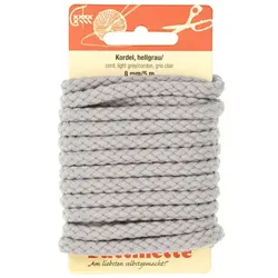 buttinette Baumwoll-Kordel für Bekleidung, hellgrau, 8 mm Ø, Länge: 5 m