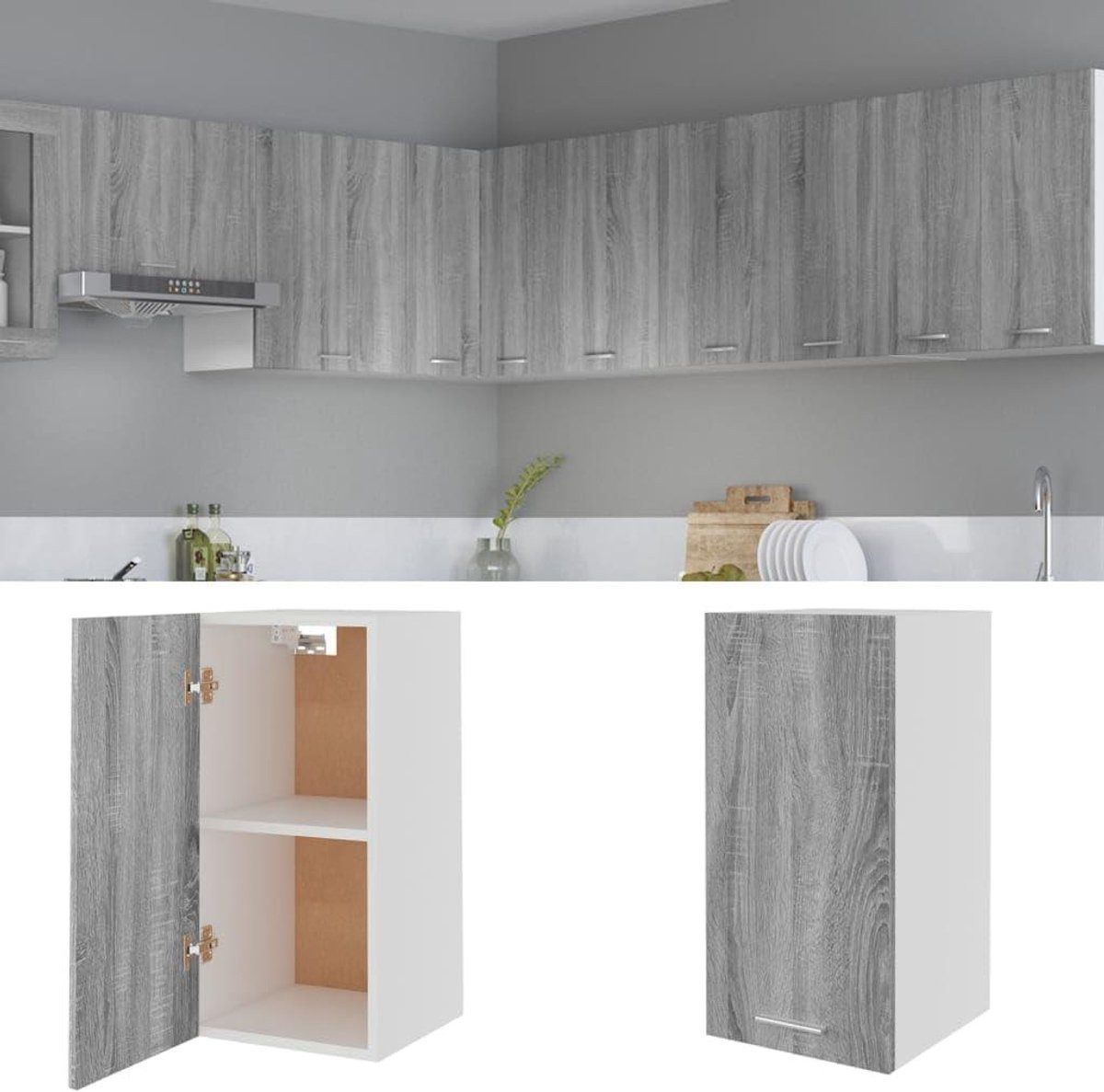 Hangkast Lyon Keukenkast Wandkast Grijs Sonoma B: 295 cm, D: 60 cm, H: 31 cm