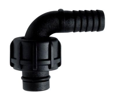 Schlauchanschlussstück für elektrischen Durchflusszähler K24, um 90° gebogen, DN 19, 1″ Gewinde, Kunststoff