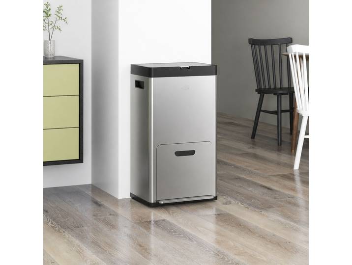 HOMCOM Poubelle Cuisine 3 Compartiments Inox Argent