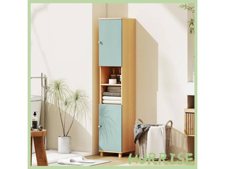 Cocosity Meuble De Salle De Bain Meuble De Rangement 2 Placards 2 Compartiments Ouverts Étagères Réglables 30 X 30 X 166 Cm Vert