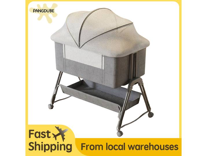 PANGDUBE Lit bébé pliable 3-en-1, transat bébé convertible, lit d'appoint pour nouveau-né, berceau portable avec matelas, moustiquaire, 4 roues, sac de rangement