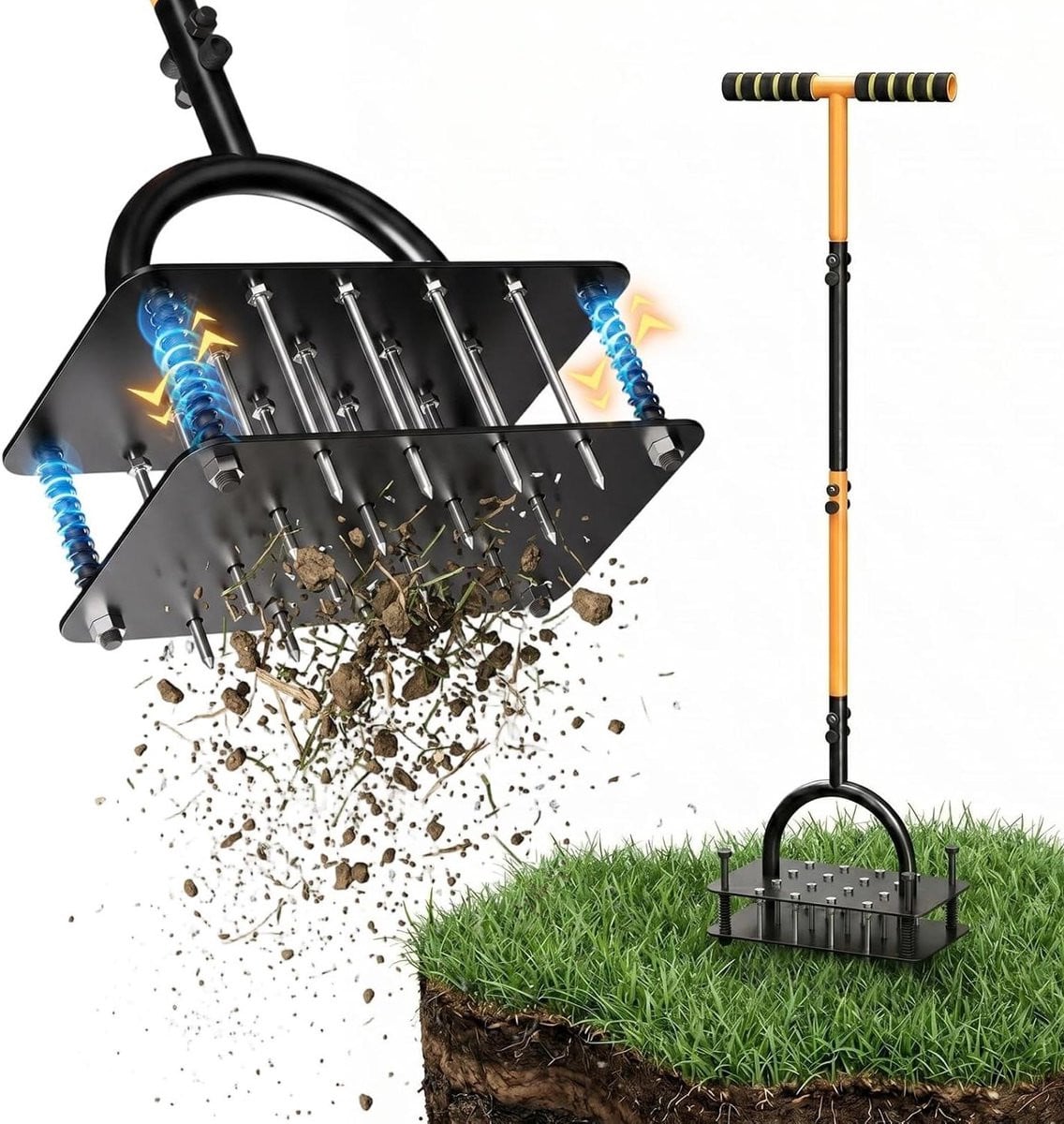 Zilveren Gazonbeluchter met zelfreinigend mechanisme voor een gezonder gazon, 34 x 13 x 25 cm