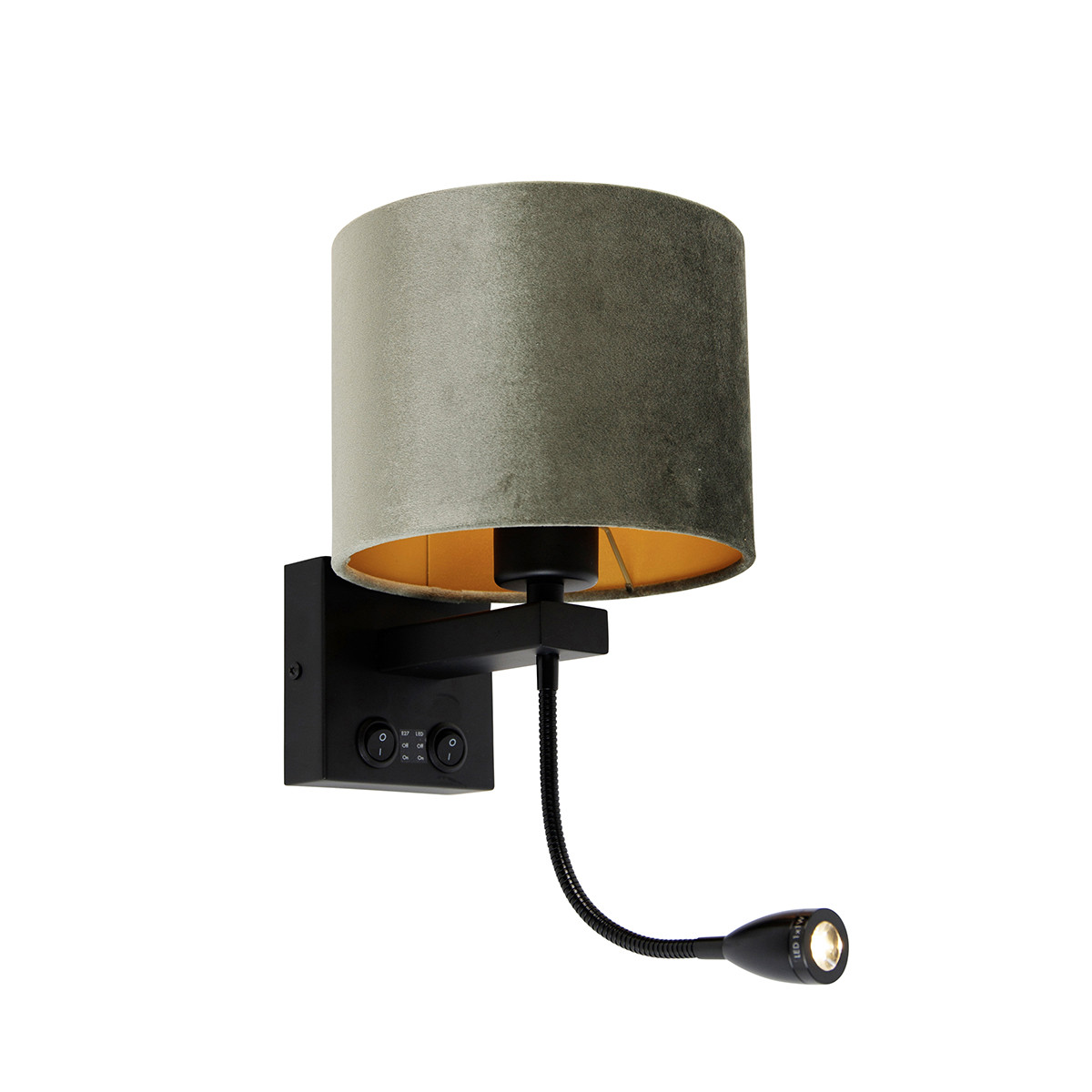 Qazqa Brescia Wandlamp zwart met groene velours kap