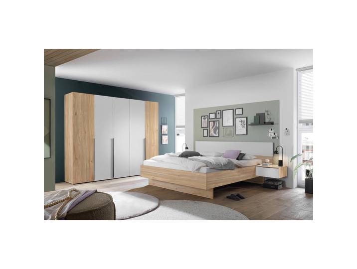 Carryhome Schlafzimmer, Weiss, Eichefarben, Holzwerkstoff, 6 Fächer, 180x200 cm, In verschiedenen Grössen erhältlich,Typenauswahl, Schlafzimmer, Komplette Schlafzimmer und Serien, Komplette Schlafzimmer