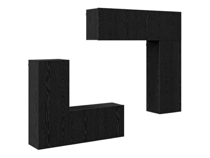 GKHPYURE Unita TV Wand 5 Stück Schwarze Eiche Mehrschichtholz 8 Scharniertüren, 50 kg Tragkraft, Wandmontage, für Wohnzimmer