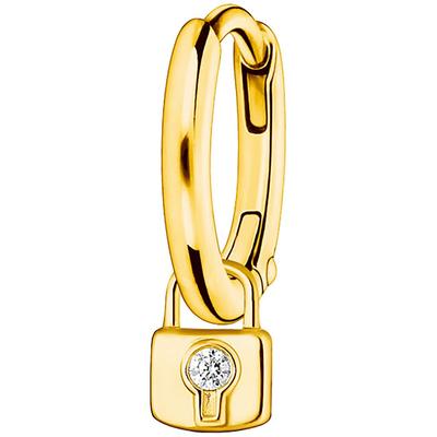Single-Creole THOMAS SABO "mit abnehmbaren Schloss Anhänger", gold (gelbgoldfarben, weiß, weiß), Ohrringe, Damen, Silber 925 (recycelt), mit Zirkonia (synth.)