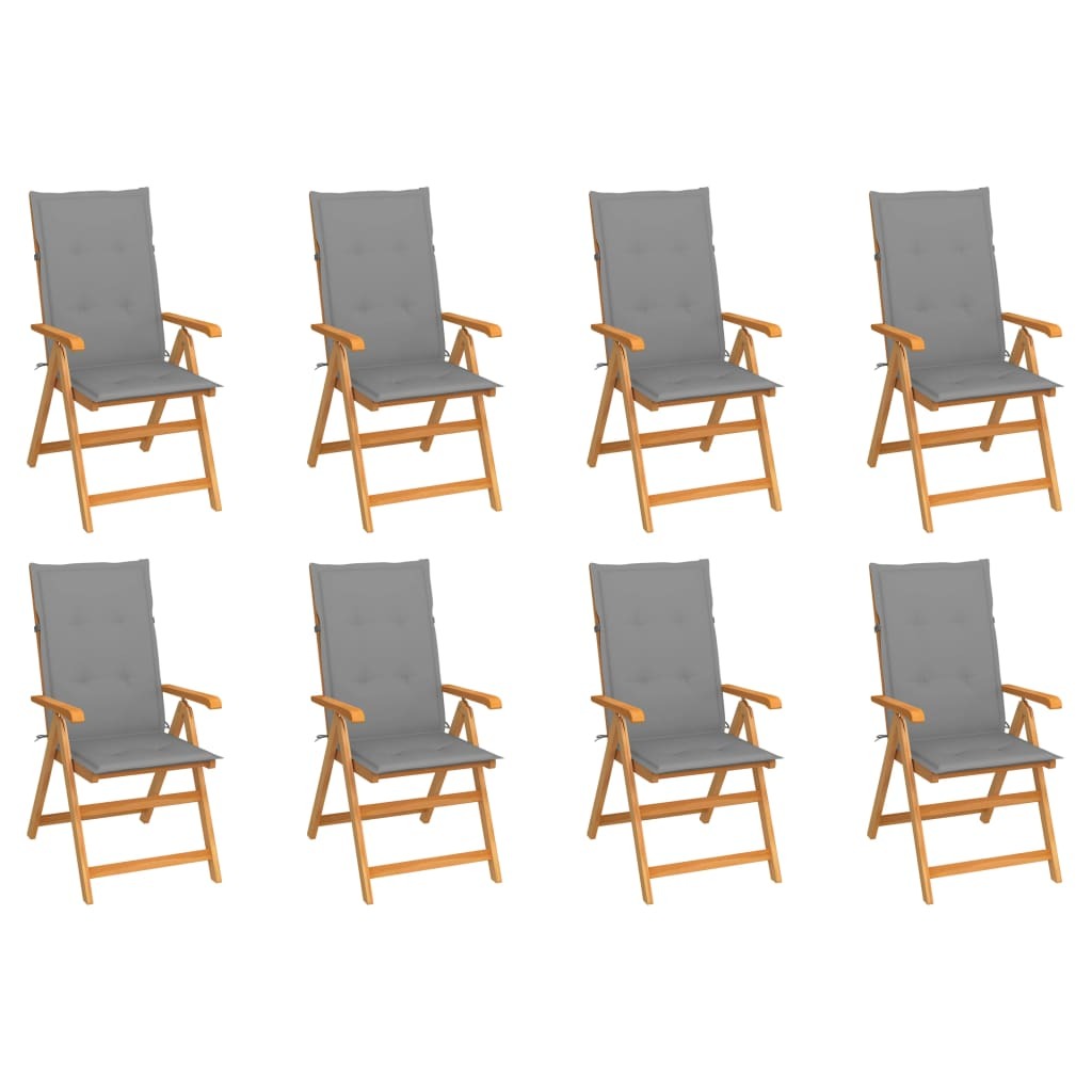 Verstellbare Klappstühle mit Kissen, 8-teilig, Massivholz Teakholz