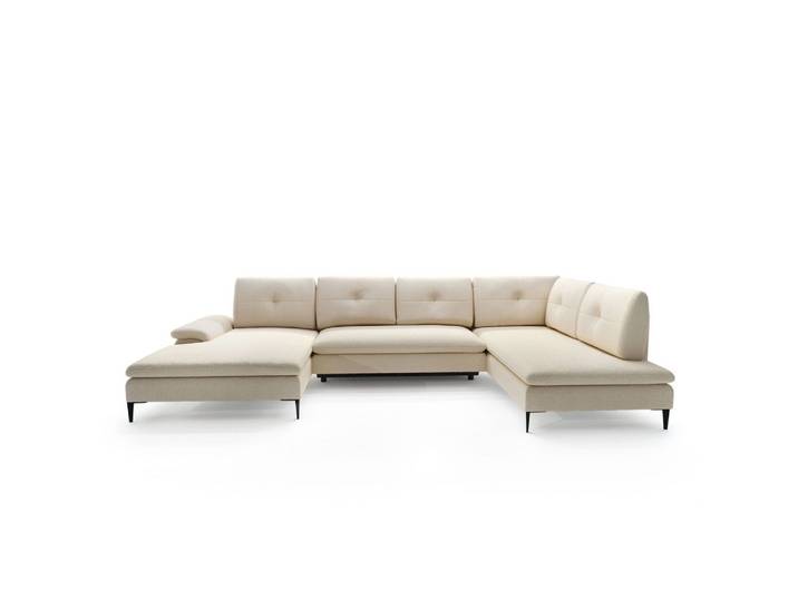 WOHNLANDSCHAFT BREZZA Beige Plüsch-Stoff mit Schlaffunktion