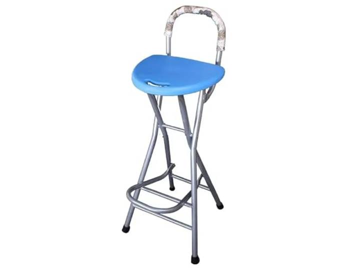 IUVYTA Einfachheit Rezeptionsstuhl Angelhocker Tragbarer, hochklappbarer Barhocker aus Rohr-Balkon aus Karbonstahl mit Fußstütze(With backrest blue)