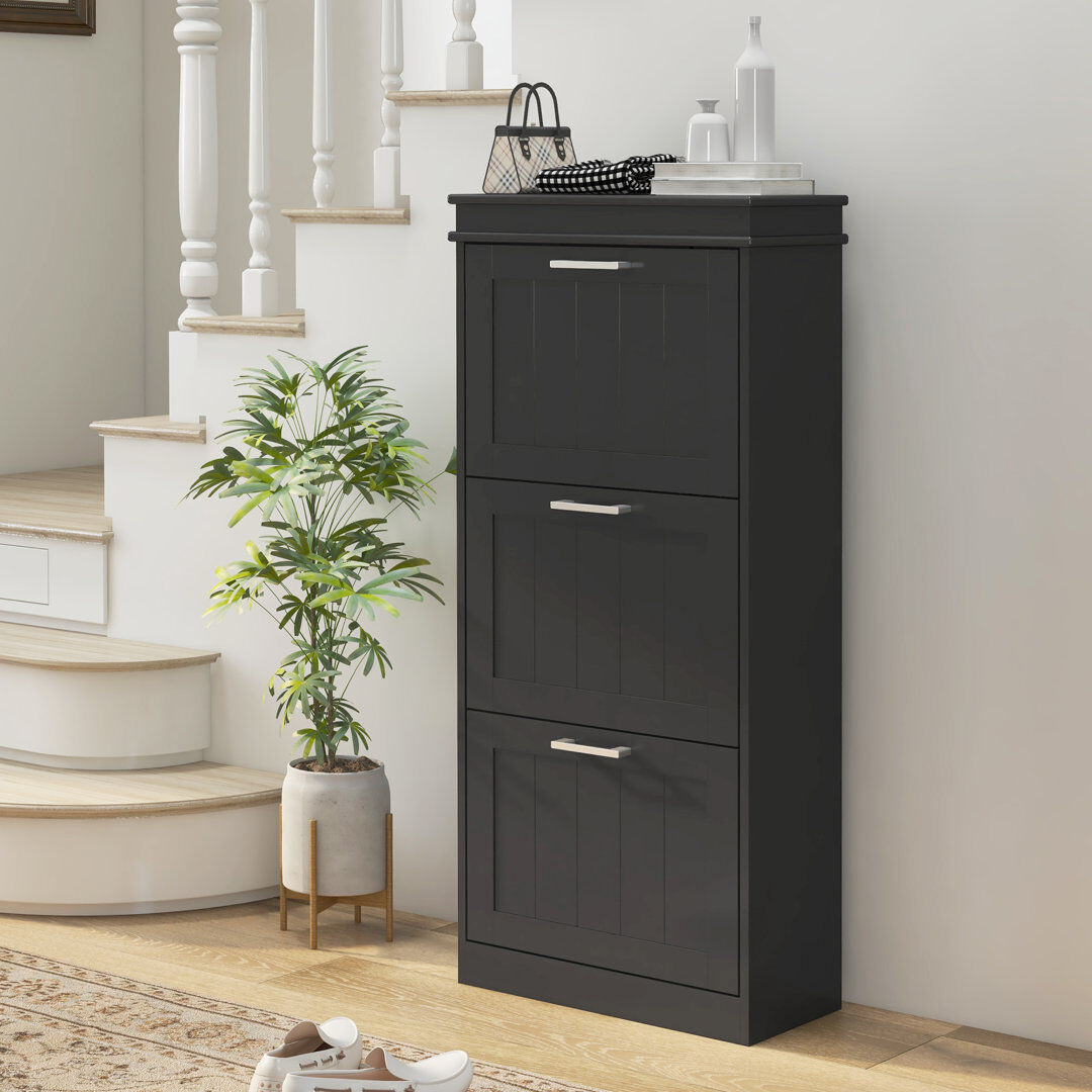 Lark Manor HOMCOM Slim Shoe Storage Cabinet with 3 Flip Drawers for Entryway Black 15