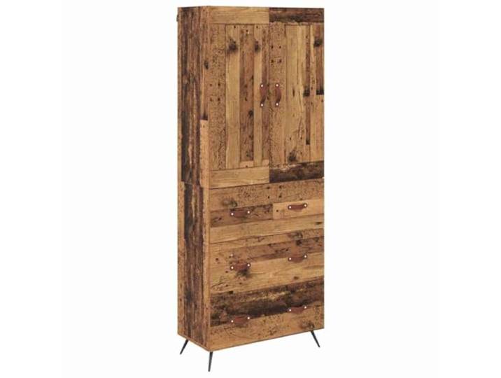 Highboard Altholz 69,5 x 34 x 180 cm Holzwerkstoff Schwarze Beine, obere Fläche für Dekoration, Rückenteil zur Stabilisierung, Innenbereich, Esszimmer, Küche