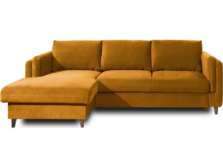 Lisa Design Brooke - canapé d'angle gauche - convertible avec coffre - 4 places - en velours \, Jaune
