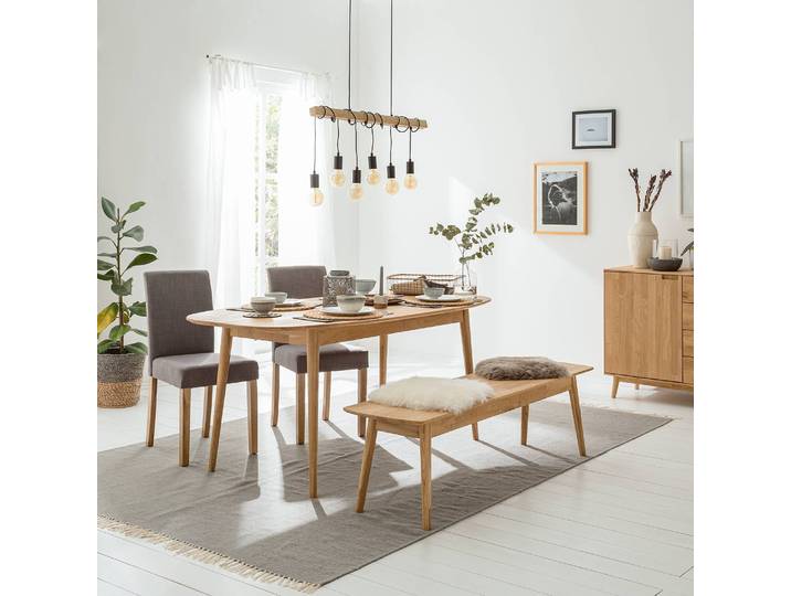 Massiver Esstisch oval 180 x 90 cm Braun/Eiche