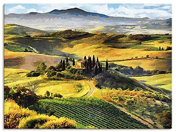 ARTLAND Wanddeko Leinwand Bilder Wandbild 80x60 cm Gemälde Landschaftsbilder Toskana Natur Italien Gebirge Mediterran U2CH